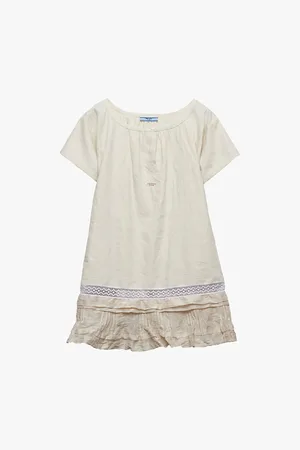 Prada Embroidered Lace-trim Linen Mini Dress