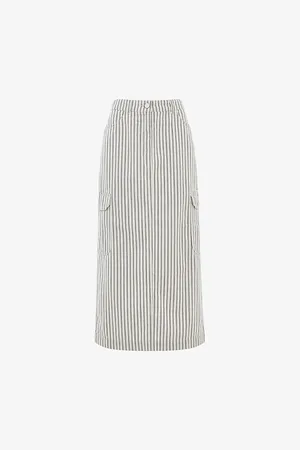 Whistles Stripe-print High-rise Cotton and Linen-blend Midi Skirt