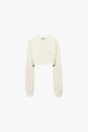 Prada Logo-embellished Cropped Cotton-fleece Jumper