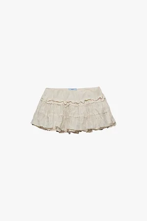 Prada Ruffle-trim Antique-effect Cotton Mini Skirt
