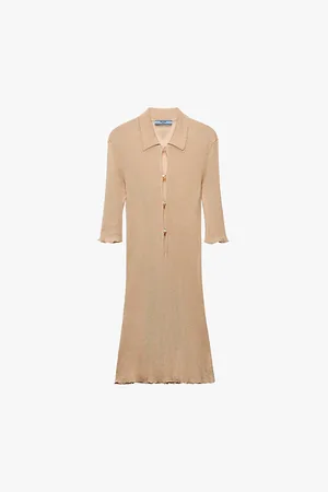 Prada Ribbed Button-front Cotton-knit Mini Dress