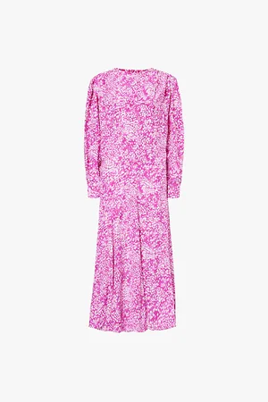 Isabel Marant Hanane Abstract-print Puff-shoulder Stretch-silk Maxi Dress