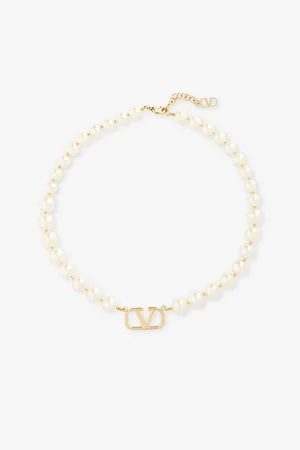 VALENTINO GARAVANI Branded-pendant Metal and Swarovski Pearl Necklace