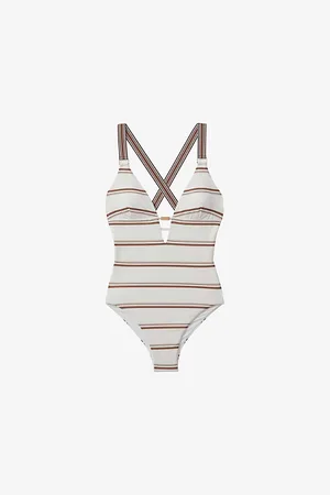 Reiss Freda Cross-back Striped Stretch-woven Swimsuit