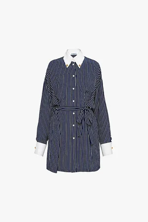 Prada Striped Contrast-collar Silk Mini Dress