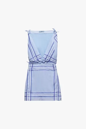 Prada Check-print Tied-shoulder Cotton Mini Dress