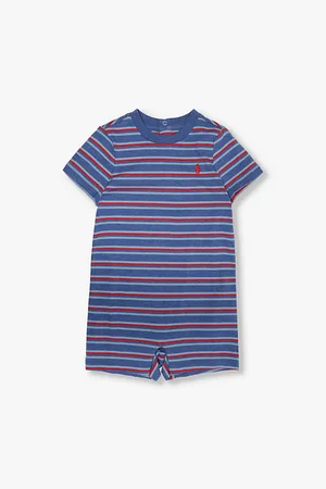 Ralph Lauren Baby Boy Polo Pony-embroidered Stripe-print Cotton-jersey Romper