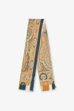 Etro Paisley-print Striped-trim Wool and Silk Scarf