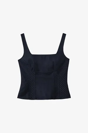 Reiss Mirabelle Square-neck Corset Linen Top