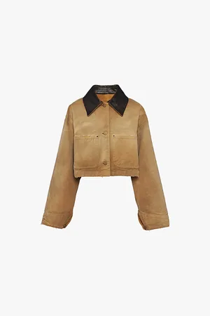Prada Leather-collar Cropped Cotton Jacket