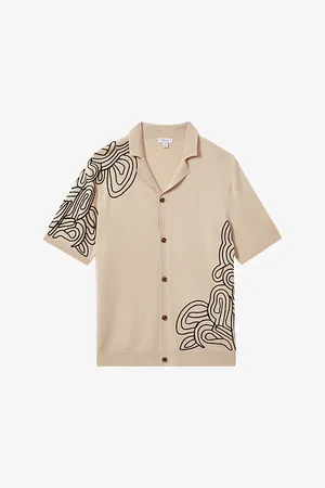 Reiss Romance Abstract-embroidered Stretch-jersey Shirt
