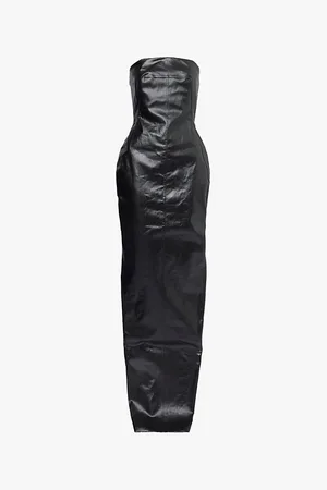 Rick Owens Laminated Slim-fit Denim-blend Maxi Dress