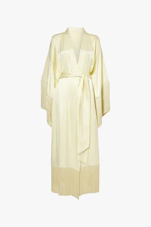 Olivia von Halle Amina Fringed-trim Silk-satin Robe