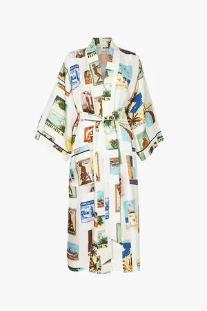 Olivia von Halle Sabine Graphic-print Silk-twill Robe