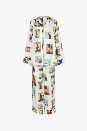 Olivia von Halle Yves Graphic-print Silk-twill Pyjama Set