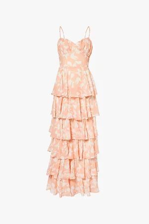 Pretty Lavish Madison V-neck Graphic-print Chiffon Maxi Dress
