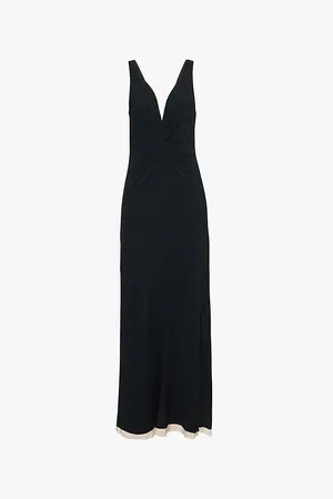 Victoria Beckham Pleated-hem V-neck Stretch-woven Maxi Dress