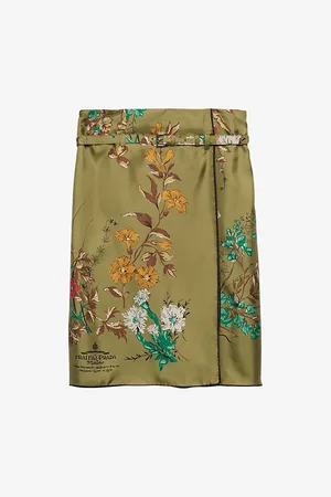 Prada Floral-print Belted-waist High-rise Silk Mini Skirt