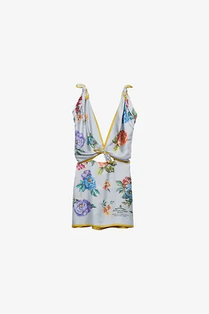 Prada Floral-print Plunge-neck Silk Mini Dress