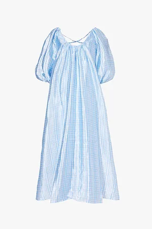 STINE GOYA Textured Gingham-print Recycled Polyester-blend Maxi Dress