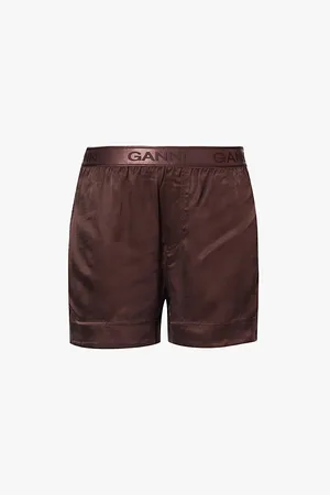 Ganni Logo-waistband Washed Satin Shorts