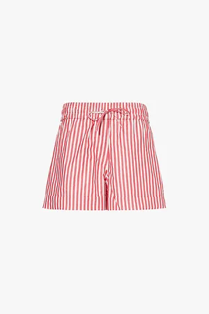 Ganni Stripe-print Regular-fit Organic-cotton Shorts