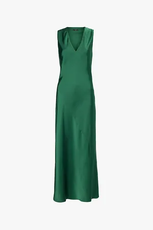 Max Mara V-neck Flared-hem Satin Midi Dress