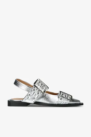 Ganni Buckle-embellished Slingback Leather Ballet Flats