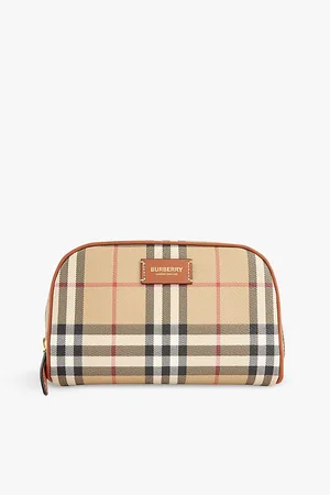 Burberry Check-print Brand-patch Coated-canvas Pouch