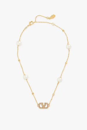 VALENTINO GARAVANI Vlogo Signature Swarovski-crystal and Pearl Brass Necklace
