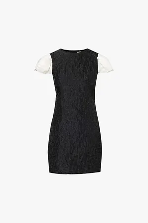 Sister Jane Contrast-sleeve Jacquard Woven-blend Mini Dress