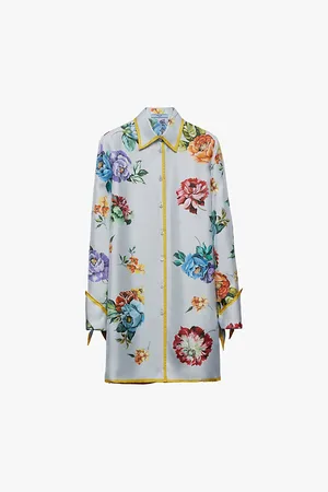 Prada Floral-print Long-sleeve Silk-twill Mini Dress
