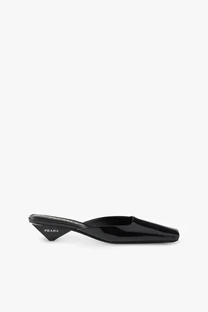 Prada Square-toe Brand-print Patent-leather Heeled Mules