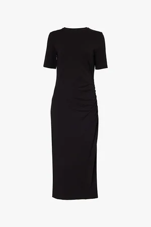 Vince Side-drape Short-sleeve Stretch-cotton Midi Dress