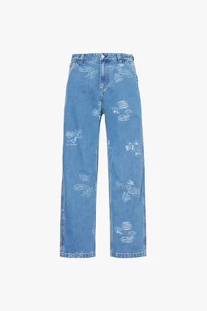 Carhartt Stamp Graphic-print Wide-leg Mid-rise Organic-denim Jeans