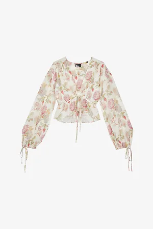 The Kooples Floral-print Ruffle-trim Silk Top