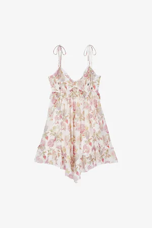 The Kooples Floral-print Ruffle-trim Silk Mini Dress
