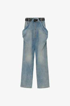 Loewe Drape-front Belted-waist High-rise Denim Jeans