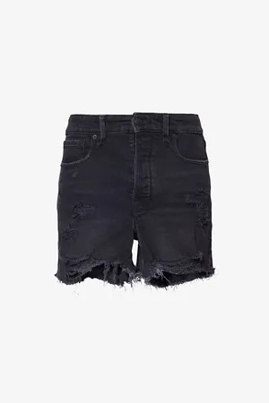 GOOD AMERICAN Bombshell Distressed High-rise Stretch-denim Blend Shorts