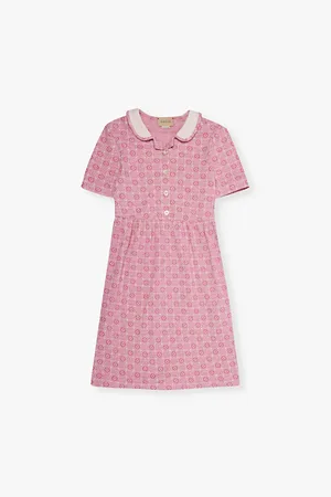 Gucci Branded-pattern Short-sleeved Cotton Dress 4-12 Years