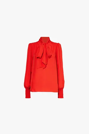 ME AND EM Tie-neck Long-sleeved Silk-crepe Blouse