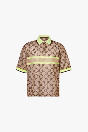 Gucci Brand-print Monogram-pattern Woven Polo Shirt