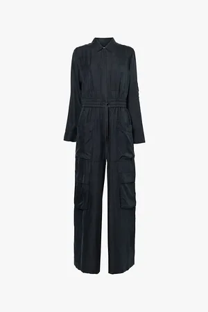 ME AND EM Patch-pocket Wide-leg Silk-twill Jumpsuit