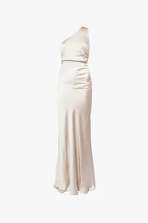 Six Stories One-shoulder Ruched Woven Maxi Dress