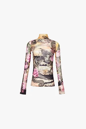 Acne Studios Graphic-print High-neck Stretch-mesh Top