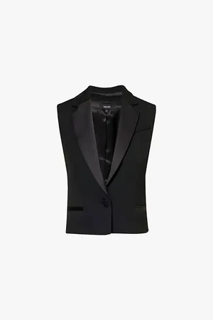 ME AND EM Padded-shoulder Satin-trim Wool-blend Waistcoat