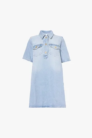 Ganni Patch-pocket Short-sleeve Organic-denim Mini Dress