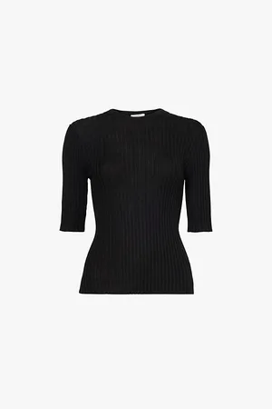 Vince Button-embellished Ribbed Stretch-wool Blend Top