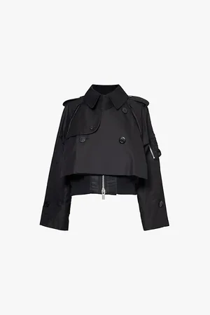 SACAI Contrast-panel Double-breasted Cotton-blend Jacket