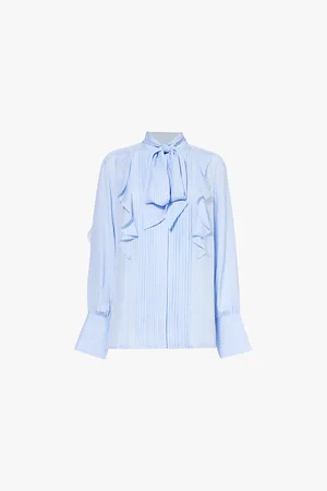 ME AND EM Striped Ruffled-trim Silk-crepe Shirt